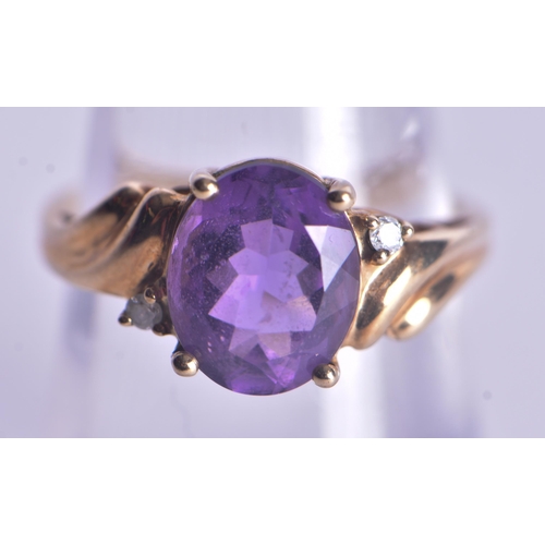1161 - 9ct gold amethyst diamond cocktail ring (2.8g). M.