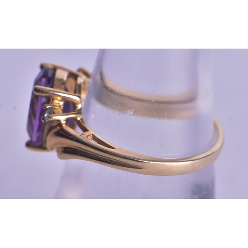1161 - 9ct gold amethyst diamond cocktail ring (2.8g). M.