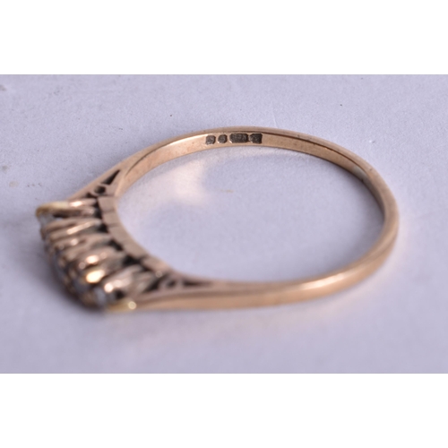 1169 - 9ct gold diamond five-stone ring (1.2g). N.