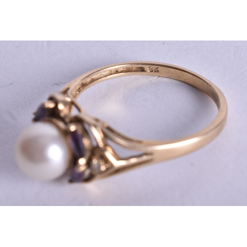1172 - 9ct gold cultured pearl amethyst diamond ring (2.8g). Q 1/2.