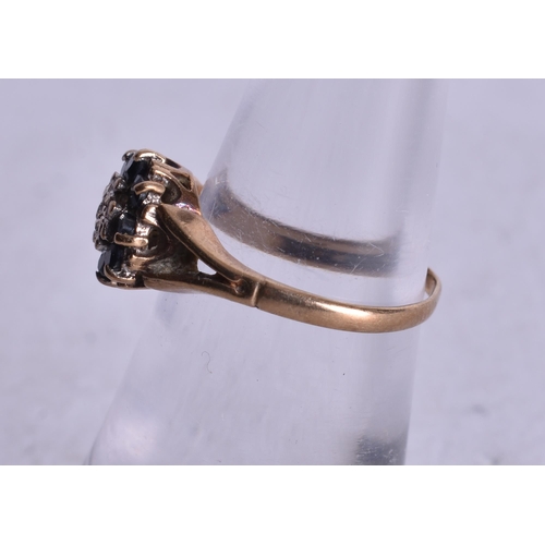 1189 - 9ct gold sapphire diamond cluster ring (1.6g). I.