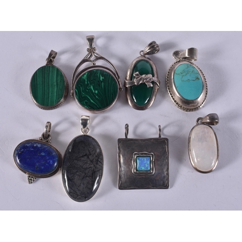 1223 - Collection of Sterling Silver Gemstone Pendants inc. Malachite x 8 (91g).