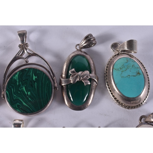 1223 - Collection of Sterling Silver Gemstone Pendants inc. Malachite x 8 (91g).
