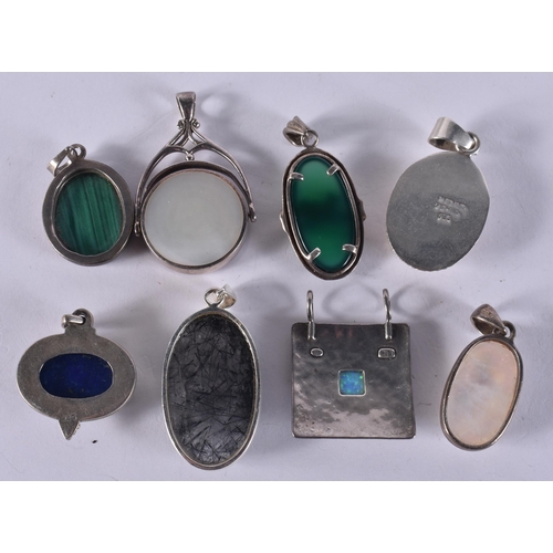 1223 - Collection of Sterling Silver Gemstone Pendants inc. Malachite x 8 (91g).