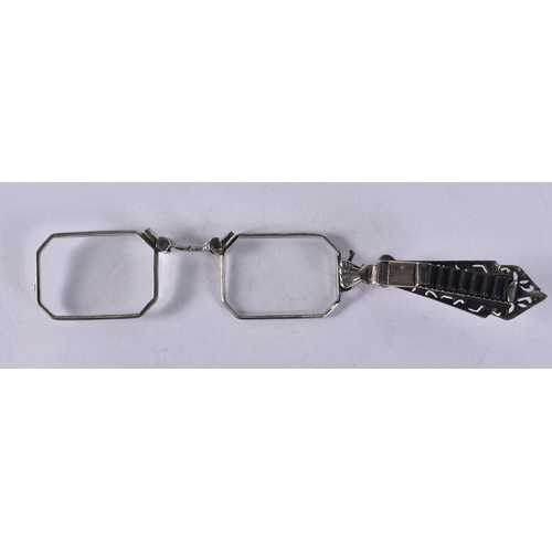 1261 - A PAIR OF MARCASITE SET WHITE METAL LORGNETTES. 12 cm long extended.