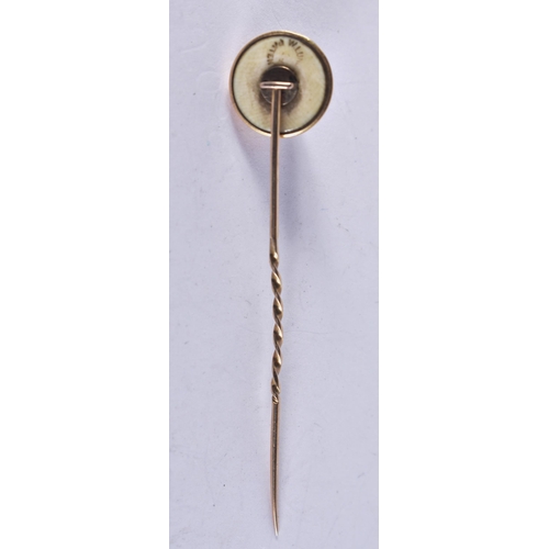 1269 - AN ANTIQUE YELLOW METAL PIN. 3.4 grams. 8 cm long.