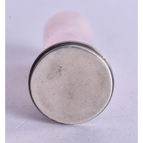 1375 - A FINE ANTIQUE SILVER ENAMEL AND ROSE QUARTZ SEAL. 58 grams. 7 cm high.
