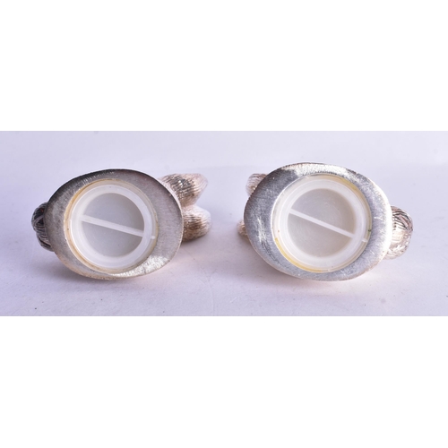 1382 - A PAIR OF SILVER PLATED RABBIT CONDIMENTS. 517 grams. 7.5 cm x 5.25 cm.