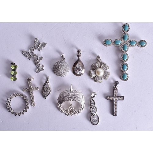 1422 - Collection of Sterling Silver Pendants inc. Stone Set, Cross x 12 (44g).