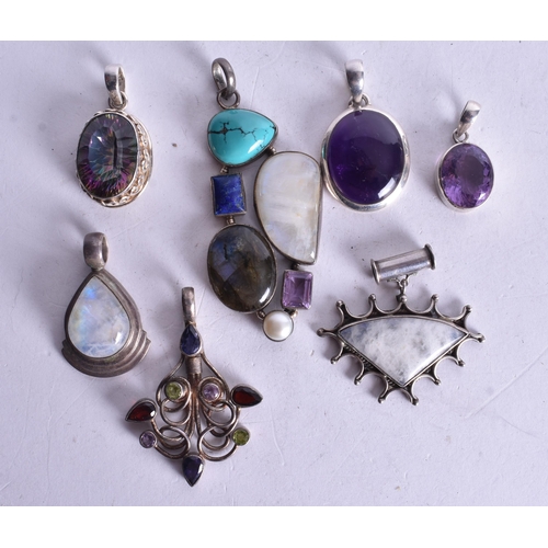 1424 - Collection of Sterling Silver Gemstone Pendants inc. Mystic Topaz x 7 (85g).