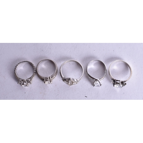 1430 - Collection of Sterling Silver Rings inc. Clear Gemstone x 10 (43g).