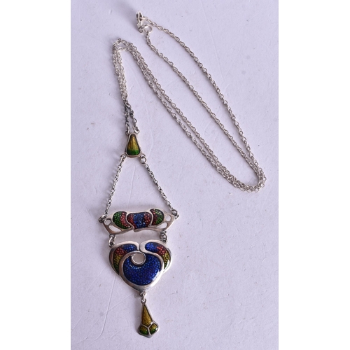 1468 - A Sterling Silver and Enamel Pendant Necklace.  Pendant 8.8cm x 3.3cm, Chain 46cm, total weight 11.6... 