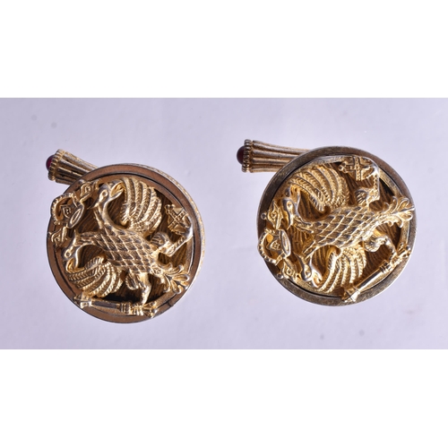1500 - A Pair of Continental Silver Gilt Eagle Cufflinks.  Stamped 84.  2.5cm diameter, weight 39.2g