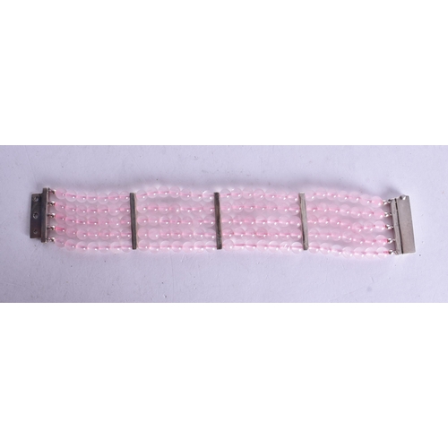 1506 - A Five Strand Rose Quartz Bead Bracelet.  19.5cm x 3cm, weight 60.8g