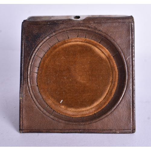 1524 - A Silver Cased Travel Clock with a fitted Leather Cover.  Not working.  Hallmarked London 1924.  7.6... 