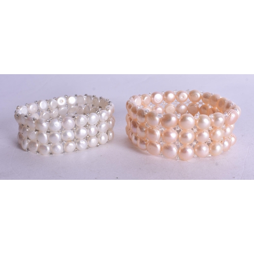 1535 - Two Three Strand Bead Bracelets.  Largest 17cm x 2.4cm, total weight 57.2g (2)
