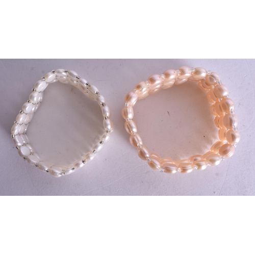 1535 - Two Three Strand Bead Bracelets.  Largest 17cm x 2.4cm, total weight 57.2g (2)