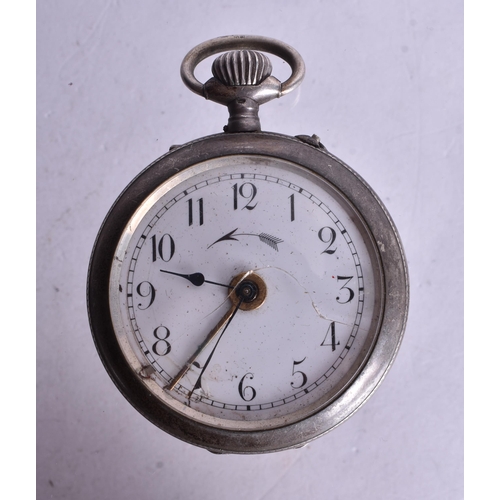 1542 - A Continental Silver Cased Alarm Pocket Watch.  Stamped 800. Not working, 5cm diameter