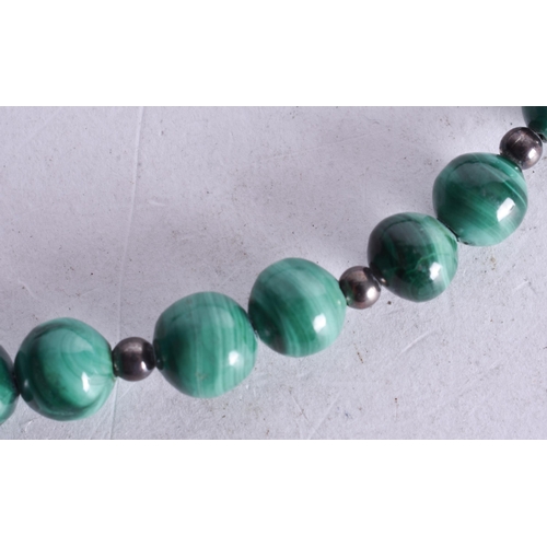 1544 - A Malachite Bead Necklace with an Egyptian Revival Pendant.  Largest Bead Size 9mm, Length 48cm, Pen... 