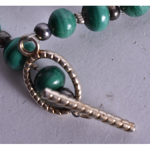 1544 - A Malachite Bead Necklace with an Egyptian Revival Pendant.  Largest Bead Size 9mm, Length 48cm, Pen... 