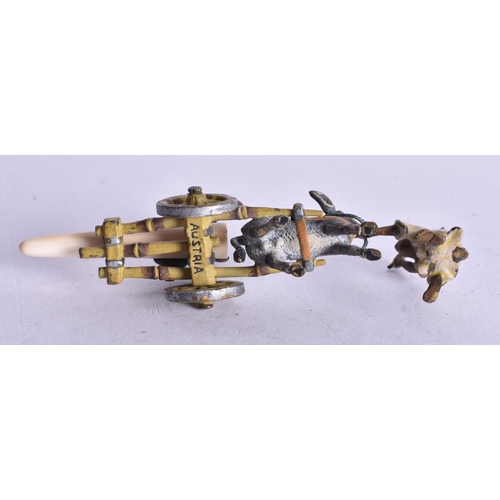 1550 - A Cold Painted Bronze of Arabs attending a Donkey Cart.  4.1cm x 9.4cm x 2.5cm