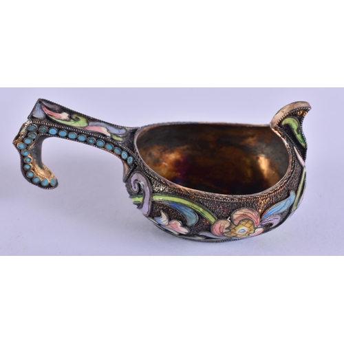 1590 - A Continental Silver Gilt and Enamel Kovsh.  Stamped 88, 3.1cm x 7.5cm x 4.4cm, weight 51.6g