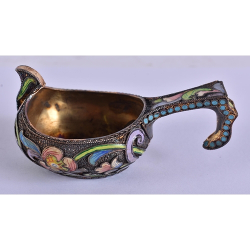 1590 - A Continental Silver Gilt and Enamel Kovsh.  Stamped 88, 3.1cm x 7.5cm x 4.4cm, weight 51.6g