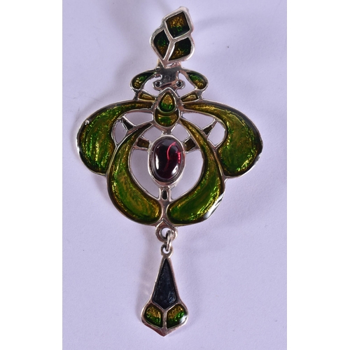 1594 - A Silver and Enamel Art Nouveau Style Pendant.  Stamped 925, 6.1cm x 3.4cm, weight 8.4g