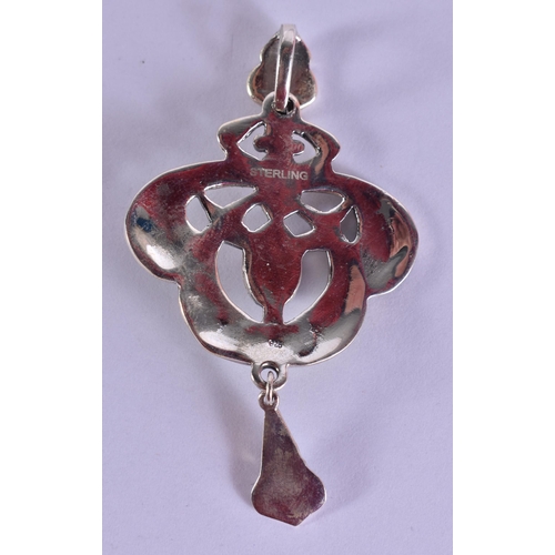1594 - A Silver and Enamel Art Nouveau Style Pendant.  Stamped 925, 6.1cm x 3.4cm, weight 8.4g