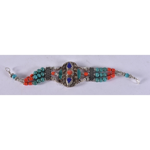1605 - A Tibetan Style Hardstone Bracelet.  20.5cm long, weight 47.3g