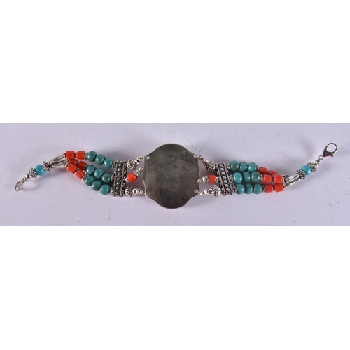 1605 - A Tibetan Style Hardstone Bracelet.  20.5cm long, weight 47.3g