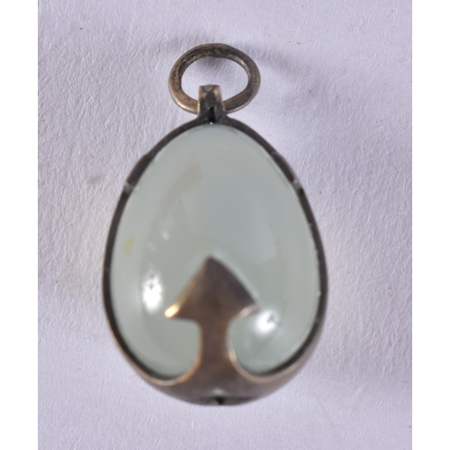 1639 - A Continental Silver Mounted Jade Egg Pendant.  Stamped 84.  2.3cm x 1.3cm, weight 4.1g