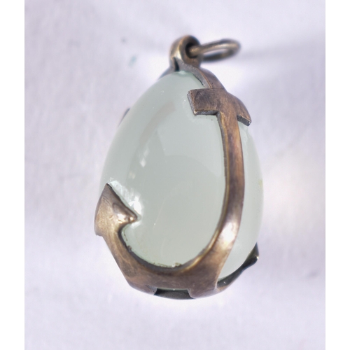 1639 - A Continental Silver Mounted Jade Egg Pendant.  Stamped 84.  2.3cm x 1.3cm, weight 4.1g