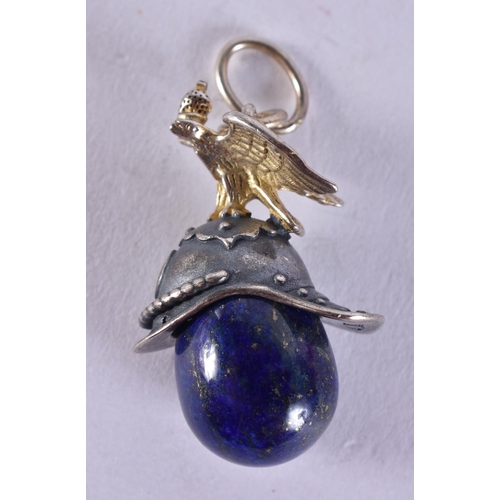 1643 - A Continental Silver Pendant with a Winged Eagle Atop a Helmet Finial.  Stamped 84.  4.4cm x 2.4cm x... 
