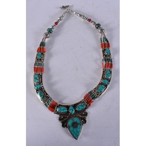 1671 - A Tibetan Style Hardstone Necklace.  49cm long, weight 151g