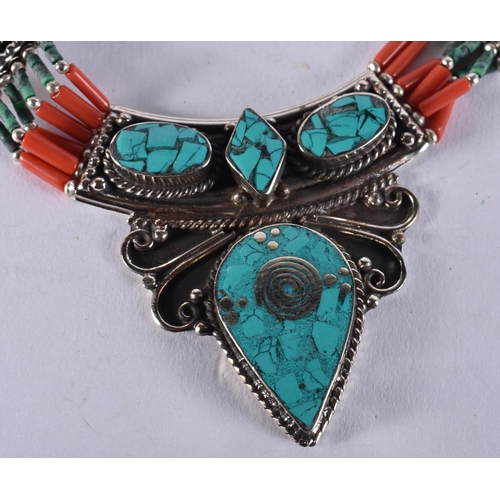 1671 - A Tibetan Style Hardstone Necklace.  49cm long, weight 151g