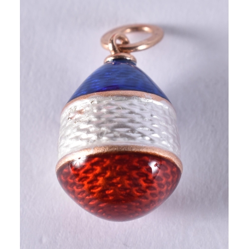 1690 - A Continental 14 Carat Gold Mounted Enamel Egg Pendant.  Stamped 56, 2.5cm x 1.2cm, weight 2.7g