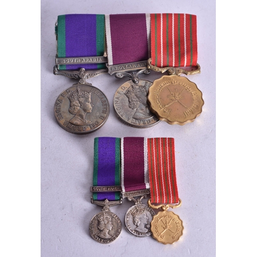 1710 - Mounted ERII GSM with clasp South Arabia, LS&GC Medal and Oman 15th Anniversary Medal with Miniature... 