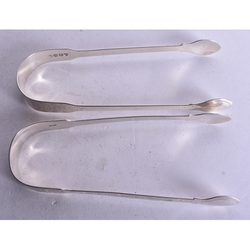 1747 - Two Georgian Silver Sugar Tongs by William Bateman.  Rubbed Hallmarks.  Largest 14.6cm x 5.1cm, tota... 