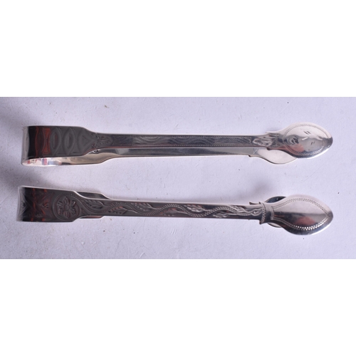 1747 - Two Georgian Silver Sugar Tongs by William Bateman.  Rubbed Hallmarks.  Largest 14.6cm x 5.1cm, tota... 
