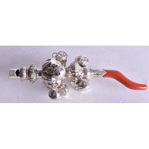 1778 - A White Metal Babies Rattle.  14cm x 4.6cm, weight 63.2g