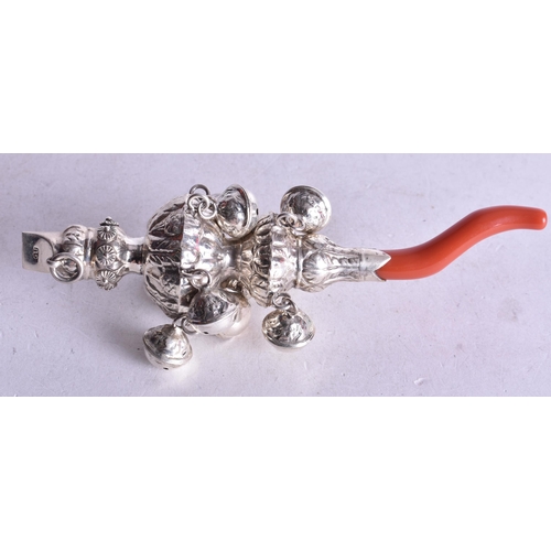 1778 - A White Metal Babies Rattle.  14cm x 4.6cm, weight 63.2g