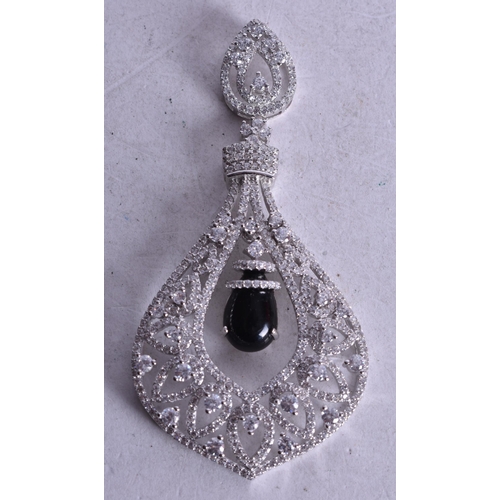 1782 - A Silver CZ and Onyx Pendant.  Stamped 925.  8cm x 3.7cm, weight 15.1g
