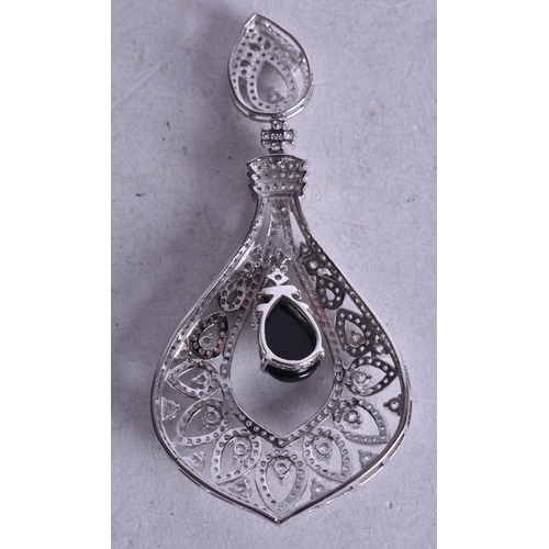 1782 - A Silver CZ and Onyx Pendant.  Stamped 925.  8cm x 3.7cm, weight 15.1g