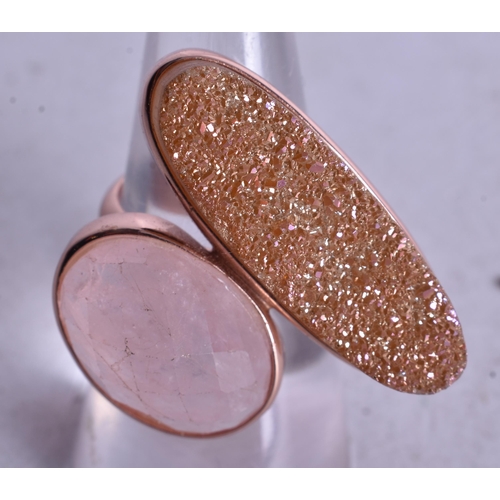 1793 - A Silver Gilt, Rose Quartz and Goldstone Ring.  Stamped 925.  Size N, weight 11.6g