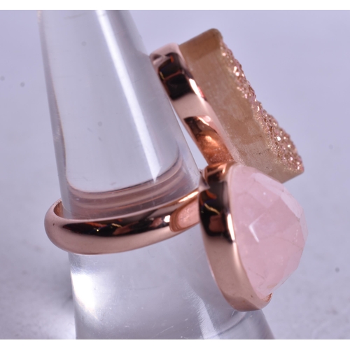 1793 - A Silver Gilt, Rose Quartz and Goldstone Ring.  Stamped 925.  Size N, weight 11.6g