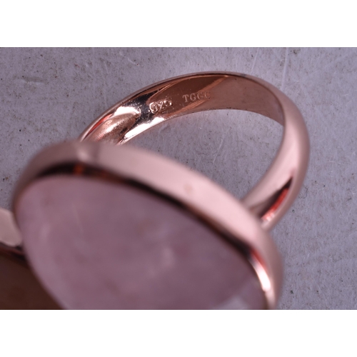 1793 - A Silver Gilt, Rose Quartz and Goldstone Ring.  Stamped 925.  Size N, weight 11.6g