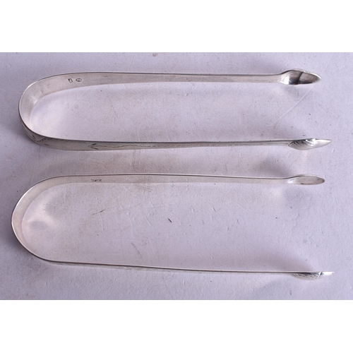 1797 - Two Georgian Silver Sugar Tongs by Hester Bateman.  Rubbed Hallmarks.  Largest 14.2cm x 4.5cm, total... 