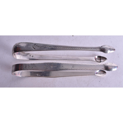 1797 - Two Georgian Silver Sugar Tongs by Hester Bateman.  Rubbed Hallmarks.  Largest 14.2cm x 4.5cm, total... 