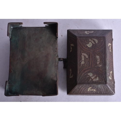 1853 - AN ISLAMIC SILVER INLAID COFFER. 14 cm wide.